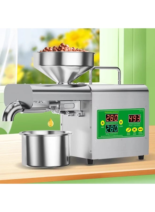 High Efficiency Stainless Steel Oil Press Machine with LCD Temperature Display, Electric Cold Press Oil Extractor for Home Commercial and Restaurant Use